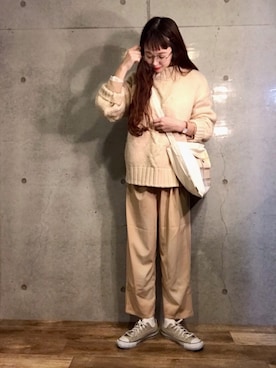 「COTORICA（コトリカ）のミリタリーオールインワン【ジャンプスーツ】（ワンピース）」を使った、エリーさん（レディース・163cm）の冬コーディネート