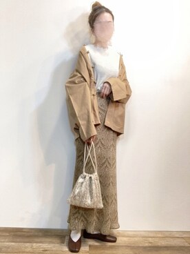 「sakishimatokyo（サキシマトーキョー）のアイテム（ノーカラージャケット）」を使った、エリーさん（レディース・163cm）の春コーディネート