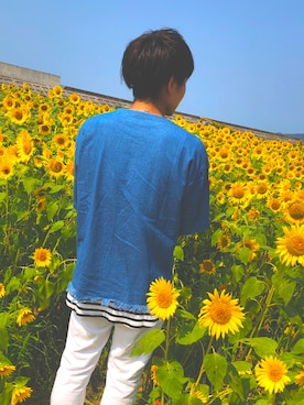 「ひまわり畑」｜「アイテム（アクセサリー）」を使った、⭐️さっとぅー⭐️さん（メンズ・170cm）の夏コーディネート