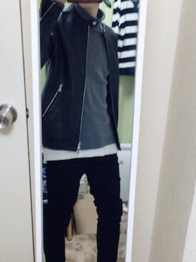 「FREAK'S STORE（フリークスストア）のアイテム（ライダースジャケット）」を使った、ふすまのkazuさん（メンズ・172cm・20代）の冬コーディネート