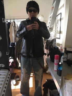 「GOODENOUGH（グッドイナフ）のアイテム（ライダースジャケット）」を使った、YUUSUKE@ganeshaさん（メンズ・171cm）の春コーディネート