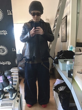 「GOODENOUGH（グッドイナフ）のアイテム（ライダースジャケット）」を使った、YUUSUKE@ganeshaさん（メンズ・171cm）の秋コーディネート