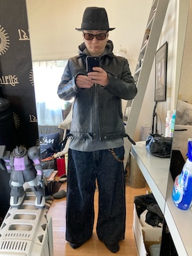 「GOODENOUGH（グッドイナフ）のアイテム（ライダースジャケット）」を使った、YUUSUKE@ganeshaさん（メンズ・171cm）の冬コーディネート