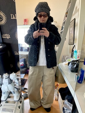 「MM6 Maison Margiela（ｴﾑｴﾑｼｯｸｽ ﾒｿﾞﾝ ﾏﾙｼﾞｪﾗ）のアイテム（帽子）」を使った、YUUSUKE@ganeshaさん（メンズ・171cm）の冬コーディネート