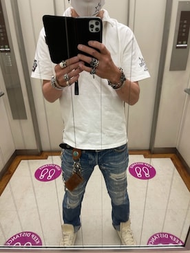 「アイテム（ポロシャツ、ホワイト系）」を使った、だーはらさん（メンズ・176cm）の夏コーディネート