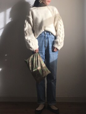 「ボリュームニット」｜「アイテム（アクセサリー）」を使った、Ryoさん（レディース・156cm）の冬コーディネート