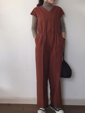 「UNIQLO（ユニクロ）のエクストラファインメリノリブタートルネックセーター（長袖）（ニット/セーター）」を使った、Ryoさん（レディース・156cm）の冬コーディネート