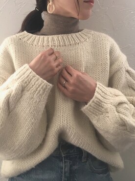 「ボリュームニット」｜「アイテム（アクセサリー）」を使った、Ryoさん（レディース・156cm）の冬コーディネート