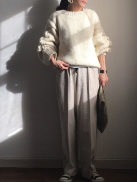 「ボリュームニット」｜「アイテム（アクセサリー）」を使った、Ryoさん（レディース・156cm）の冬コーディネート