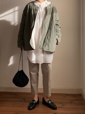 「ノーカラーシャツ」｜「アイテム（その他アウター）」を使った、Ryoさん（レディース・156cm）の冬コーディネート