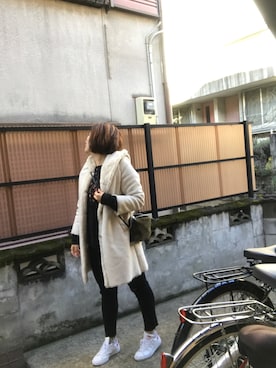 「UNIQLO（ユニクロ）のアイテム（ムートンコート、ホワイト系）」を使った、tommy_525さん（レディース・163cm）の秋コーディネート