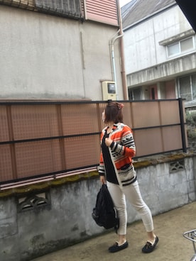 「カウチンセーター」｜「アイテム（モカシン/デッキシューズ）」を使った、tommy_525さん（レディース・163cm）の冬コーディネート