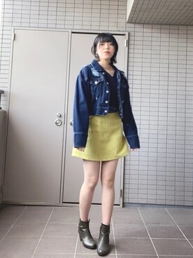 「COLONY 2139（コロニートゥーワンスリーナイン）のアイテム（デニムジャケット）」を使った、神咲有希乃さん（レディース・162cm）の春コーディネート