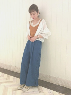 「レースタンク」｜伊織さん（レディース・155cm）の春コーディネート