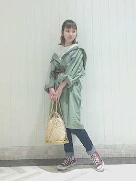 「w closet（ダブルクローゼット）のアイテム（その他アウター）」を使った、伊織さん（レディース・155cm）の春コーディネート