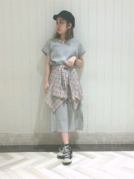 「カットソーワンピース」｜伊織さん（レディース・155cm）の夏コーディネート