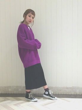 「ロングニット」｜伊織さん（レディース・155cm）の秋コーディネート