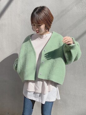 「alleybywcloset」｜「アイテム（ノーカラージャケット）」を使った、伊織さん（レディース・155cm）の春コーディネート