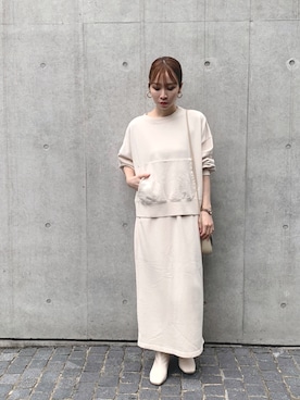 「w closet（ダブルクローゼット）のスクエアトゥブーツ（ブーツ）」を使った、伊織さん（レディース・155cm）の秋コーディネート