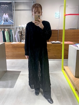「w closet（ダブルクローゼット）のスクエアトゥブーツ（ブーツ）」を使った、伊織さん（レディース・155cm）の秋コーディネート