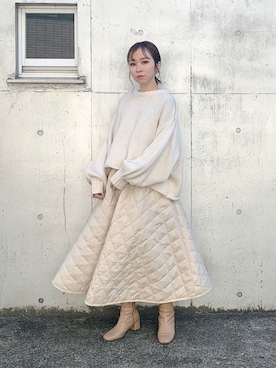 「w closet（ダブルクローゼット）のスクエアトゥブーツ（ブーツ）」を使った、伊織さん（レディース・155cm）の秋コーディネート