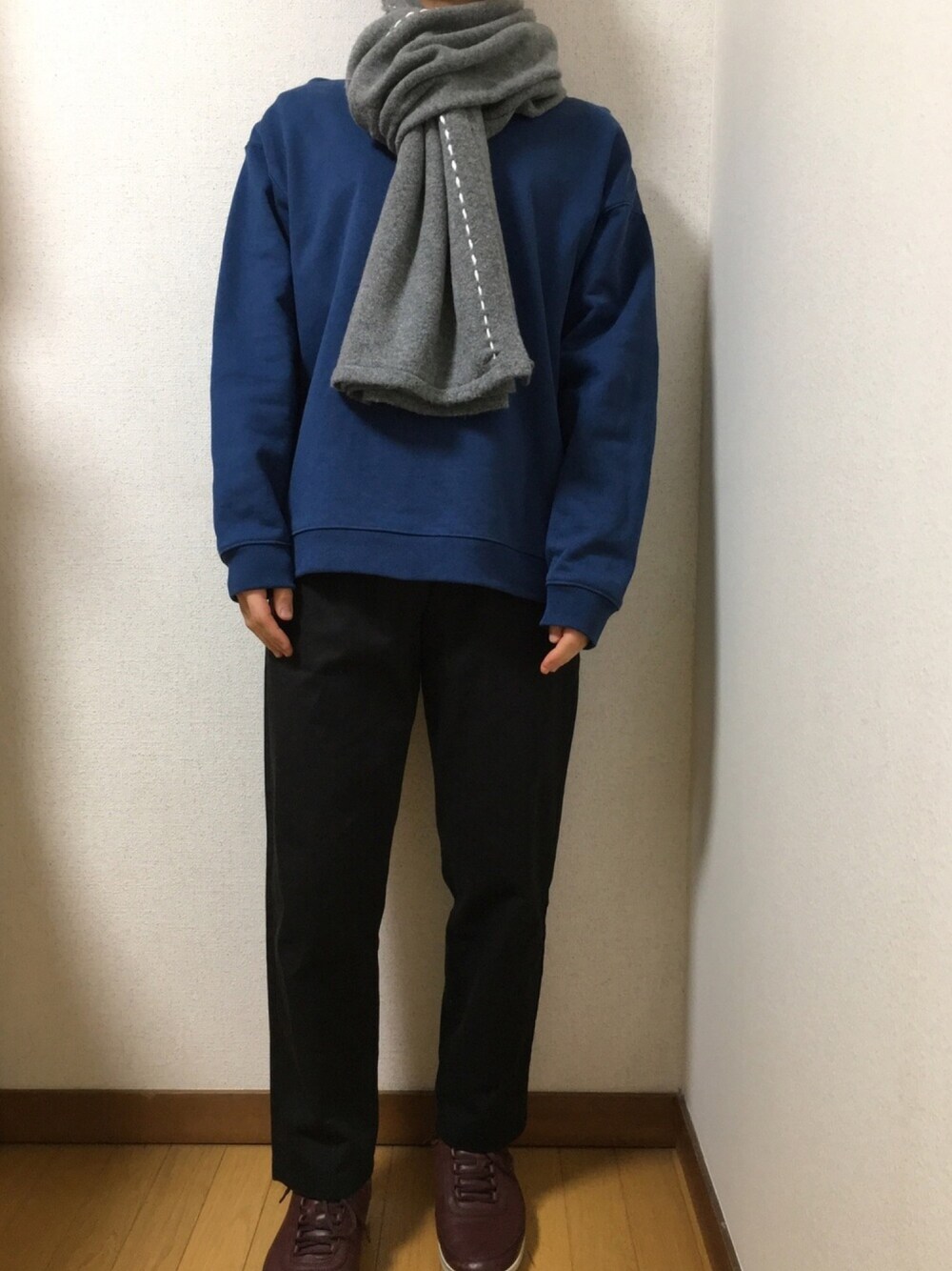 「年末WEAR感謝祭、シンプル、大学生、低身長、低身長コーデ、低身長男子」｜「DOOPZのDOOPZ ヘビーコットンビッグスウェット（スウェット、ブルー系）」を使った、yuさん（メンズ・163cm）の冬コーディネートの1枚目の写真