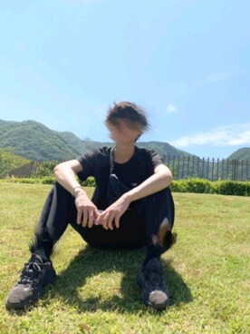 「Maison Kitsune（メゾンキツネ）のTEE-SHIRT TRICOLOR FOX PATCH（Tシャツ/カットソー、ブラック系）」を使った、yusukeさん（メンズ・167cm）の春コーディネート