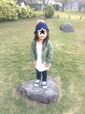 「Petit jam（プチジャム）のアイテム（帽子）」を使った、ピローさん（キッズ・100cm）の秋コーディネート