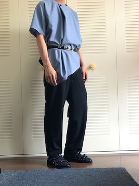 「WRAPINKNOT（ラッピンノット）のアイテム（スラックス）」を使った、にっくさん（メンズ・169cm）の夏コーディネート