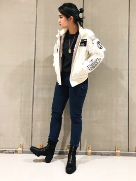 「ボーイッシュ」｜「アイテム（MA-1）」を使った、RUIさん（レディース・159cm）の秋コーディネート