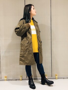 「ロゴニット」｜「アイテム（ミリタリージャケット）」を使った、RUIさん（レディース・159cm）の秋コーディネート