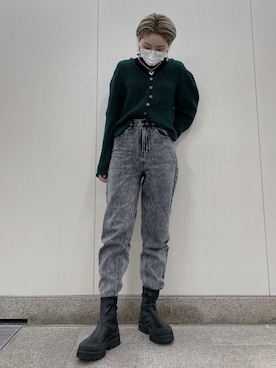 「オルチャンファッション」｜「アイテム（ブーツ）」を使った、お皿さん（レディース・159cm）の冬コーディネート