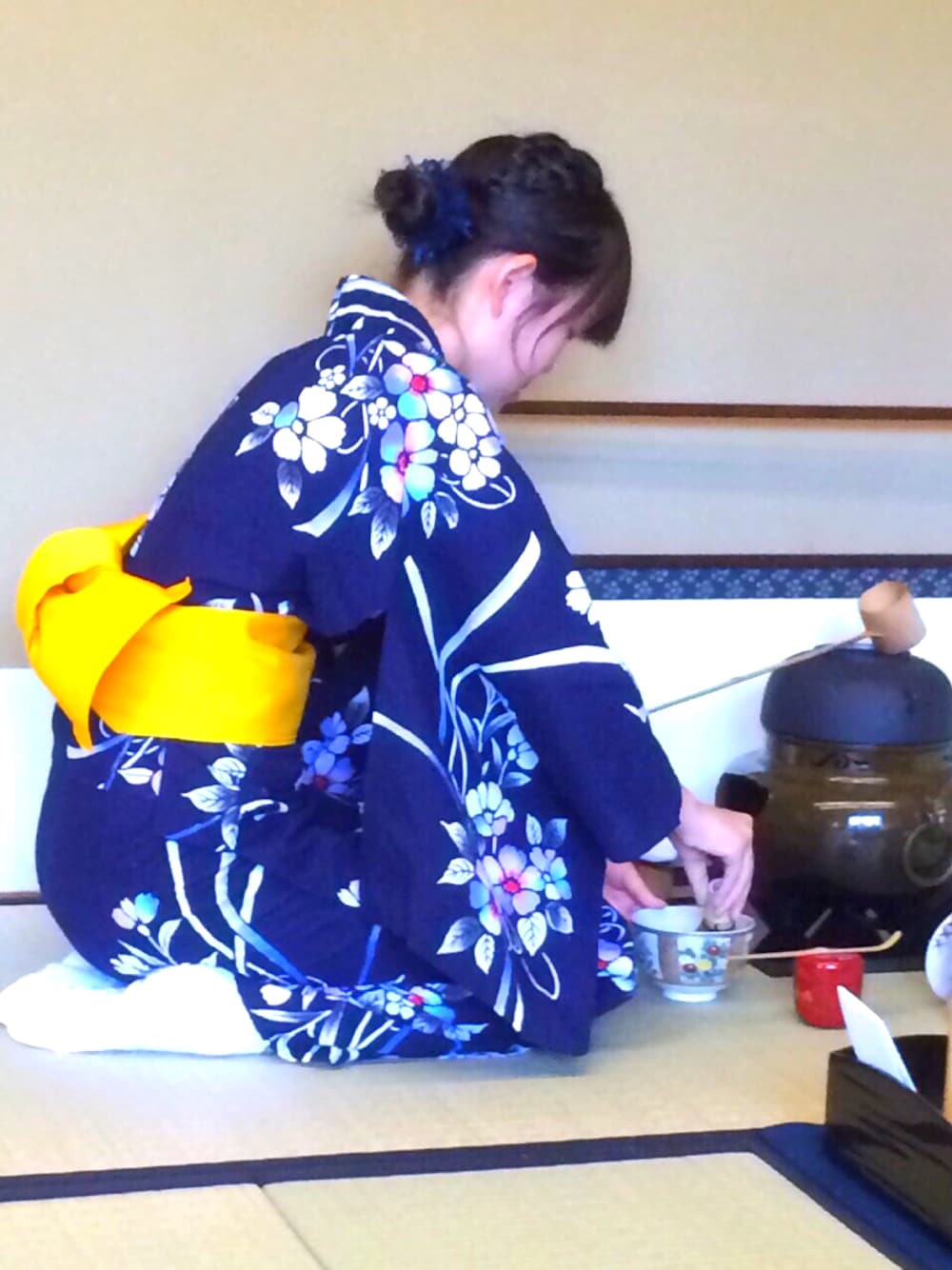 「ベルイエロー、美女と野獣キャンペーン」｜「母ののアイテム（浴衣、ブルー系）」を使った、シュクルさん（レディース・163cm）の春コーディネートの1枚目の写真