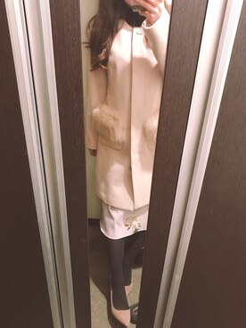 「アイテム（ステンカラーコート、ピンク系）」を使った、はるるさん（レディース・155cm）の冬コーディネート