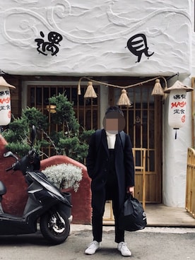 「Samsonite Red（サムソナイトレッド）のアイテム」を使った、Moさん（メンズ・160cm）の冬コーディネート