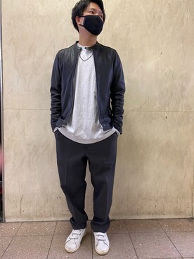 「UNIQLO U」｜「アイテム（ライダースジャケット）」を使った、neburu3さん（メンズ・171cm）の秋コーディネート