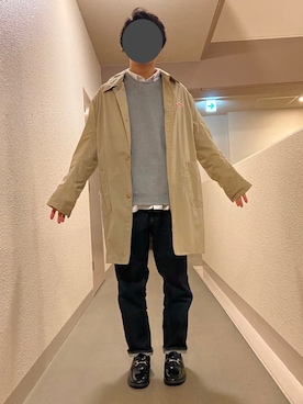 「DANTON（ダントン）のアイテム（ステンカラーコート）」を使った、neburu3さん（メンズ・171cm）の秋コーディネート
