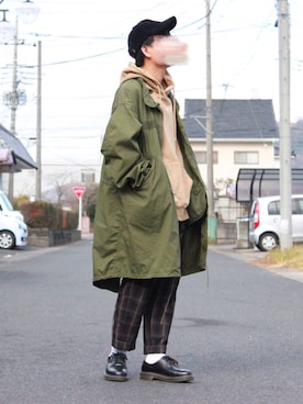 「アンクルパンツ」｜「アイテム（モッズコート）」を使った、おさかなさん（メンズ・169cm）の冬コーディネート
