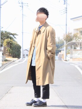 「レイヤードstyle」｜「アイテム（ステンカラーコート）」を使った、おさかなさん（メンズ・169cm）の冬コーディネート