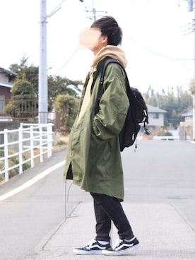 「オールドスクール」｜「アイテム（モッズコート）」を使った、おさかなさん（メンズ・169cm）の冬コーディネート