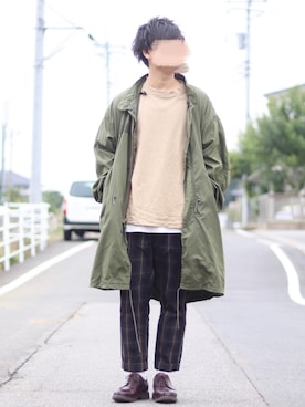 「アンクルパンツ」｜「アイテム（モッズコート）」を使った、おさかなさん（メンズ・169cm）の秋コーディネート