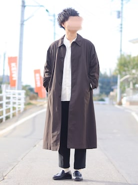 「Paraboot」｜「アイテム（ステンカラーコート）」を使った、おさかなさん（メンズ・169cm）の秋コーディネート