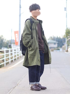 「アイテム（ドレスシューズ、ブラウン系）」を使った、おさかなさん（メンズ・169cm）の秋コーディネート