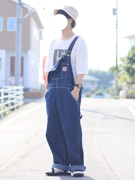 「FIRST DOWN（ファーストダウン）のアイテム（帽子）」を使った、おさかなさん（メンズ・169cm）の夏コーディネート