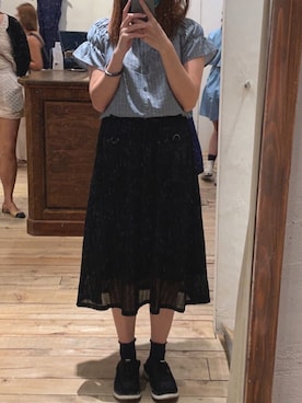 「KEEN（キーン）のアイテム（スリッポン、ブラック系）」を使った、栗🌰さん（レディース・160cm）の夏コーディネート