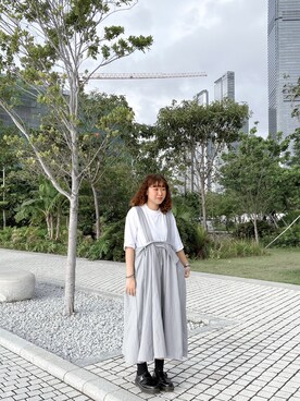 「UNIQLO（ユニクロ）のアイテム（Tシャツ/カットソー、ホワイト系）」を使った、yingggggggggさん（レディース）の秋コーディネート