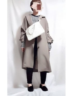 「ブラウン×ブラック」｜「アイテム（ステンカラーコート）」を使った、少年Rさん（レディース・162cm）の秋コーディネート