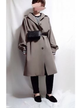 「ブラウン×ブラック」｜「アイテム（ステンカラーコート）」を使った、少年Rさん（レディース・162cm）の秋コーディネート