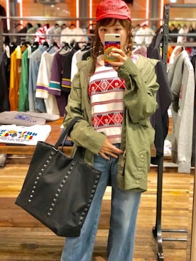 「HYSTERIC GLAMOUR（ヒステリックグラマー）のGIRLS BORDER総柄ジャカード リブ付Tシャツ（Tシャツ/カットソー）」を使った、NAGISAさん（レディース・160cm）の秋コーディネート