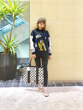 「パンクコーデ」｜「アイテム（スウェット）」を使った、NAGISAさん（レディース・160cm）の秋コーディネート
